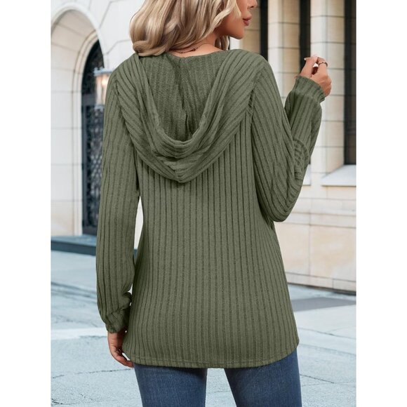 Women Hoodies V Neck Drawstring Pullover Sweatshirt Casual Fall Top - Picture 5 of 6